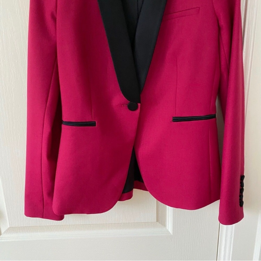 $650 Veronica Beard Keaton Shawl Lapel Tuxedo Fuchsia Pink Wool Jacket Blazer 0 - Picture 3 of 14